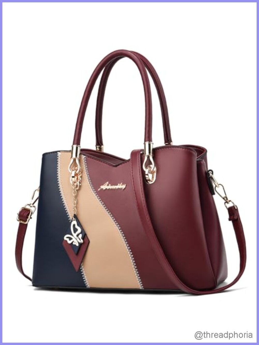 Women's PU Leather Satchel Handbag Tote Shoulder Crossbody Bag with Gold